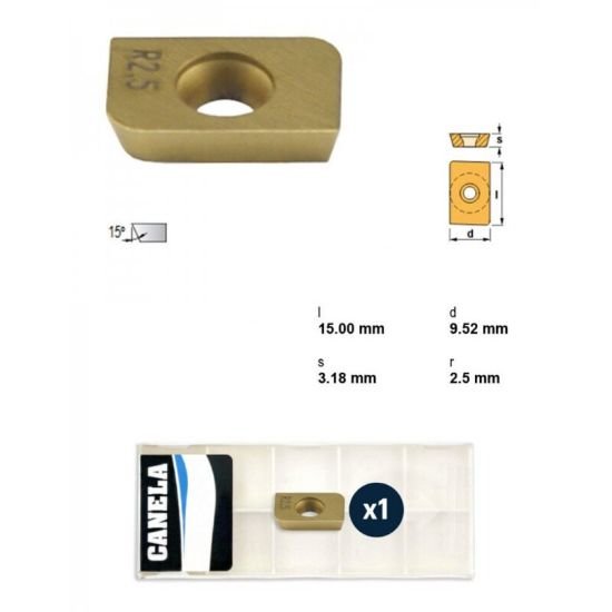 Picture of Canela Tool ADMW1503R2.5TIN25 Milling Insert Paralelagram TiN + TiC + TiN